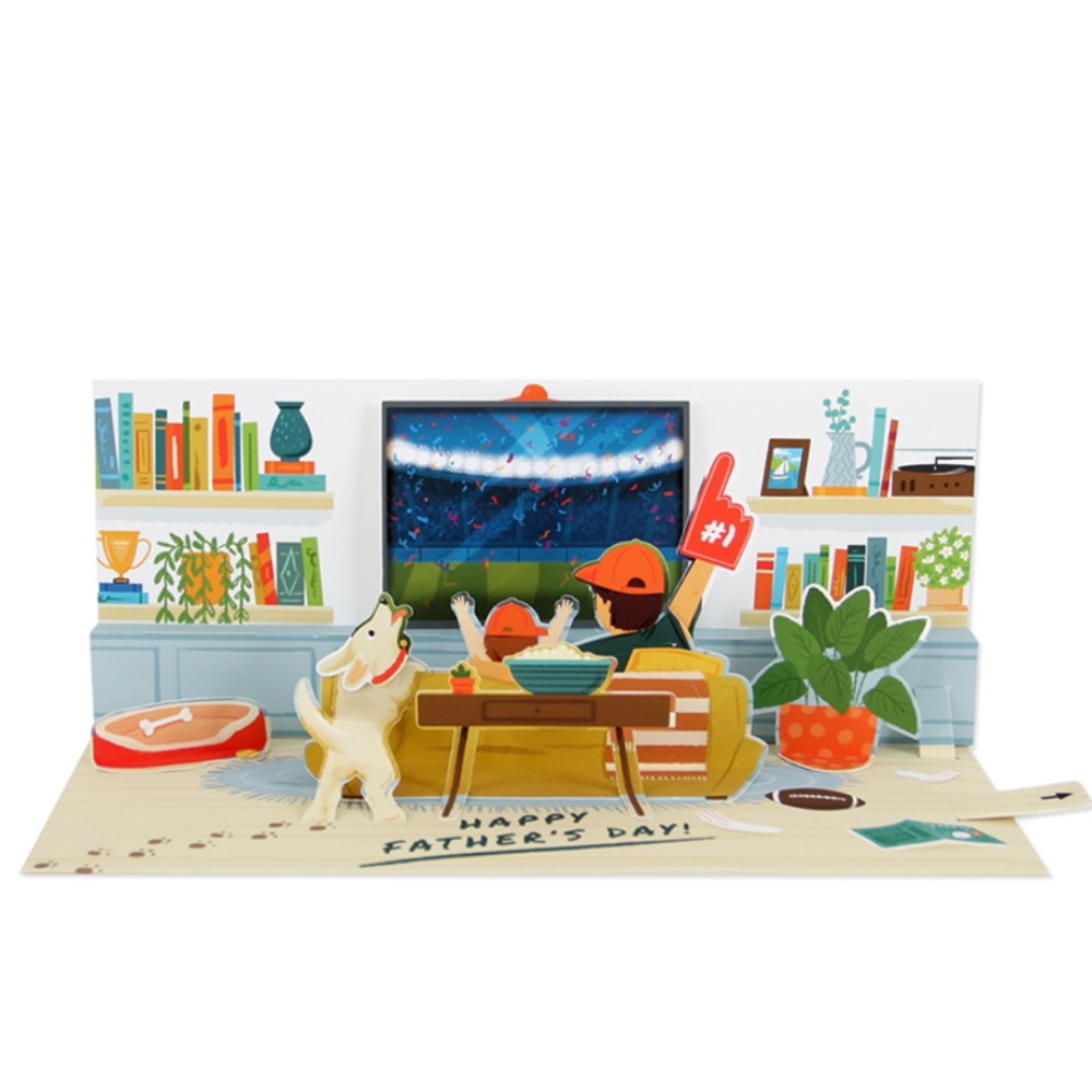 Panoramic Pull-Tab FATHER's DAY Pop-Up Greeting Card GAME DAY!